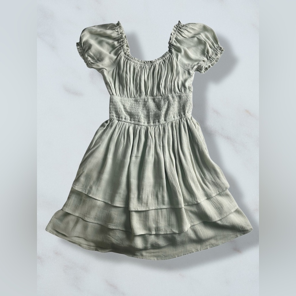 Hollister Kids Saidie On Off Shoulder Tiered Sundress Skort Sage Green Ruffle